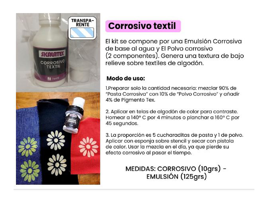 CORROSIVO TEXTIL INCOLORO x125cc MAS POLVO
