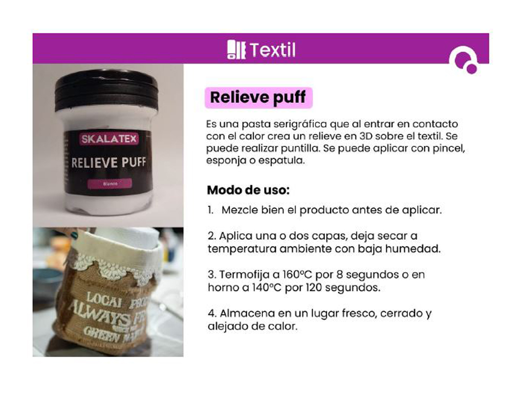 RELIEVE PUFF TEXTIL 125cc BLANCO