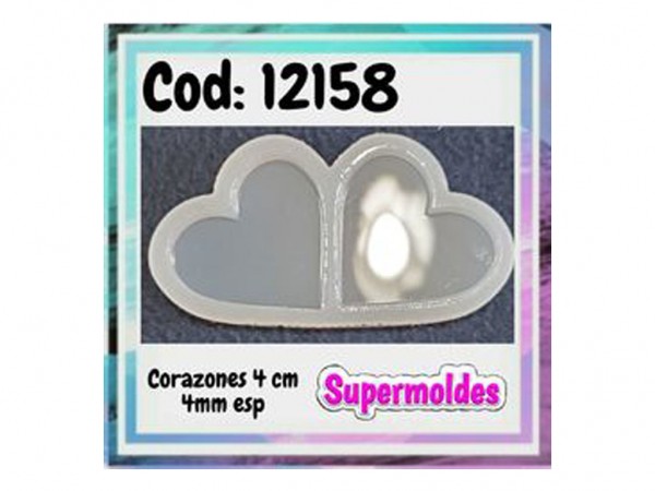 MOLDES SILICONA 2 CORAZONES 4cm 4mm