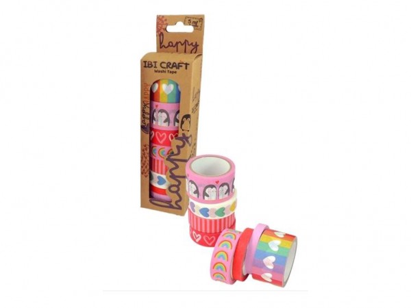 WASHI TAPE BOX 8 ROLLOS 5mt c/u HAPPY