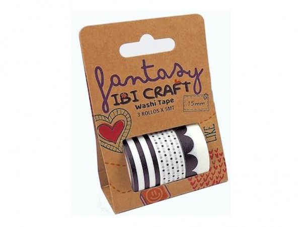 WASHI TAPE DISPLAY 3 ROLLOS 5mt BLACK