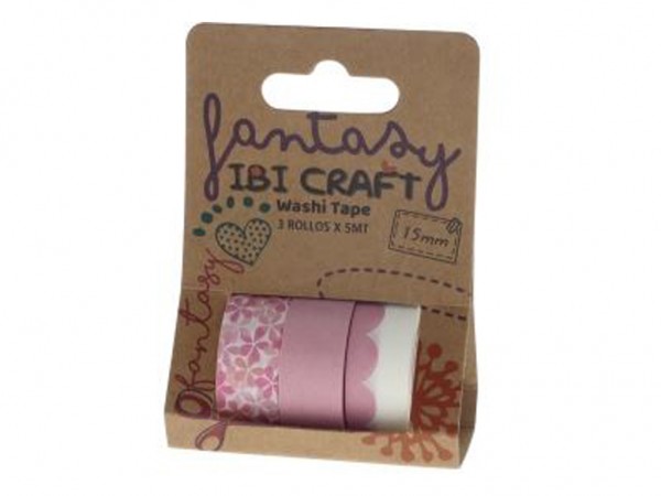 WASHI TAPE DISPLAY 3 ROLLOS 5mt PINK