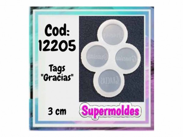 MOLDES SILICONA TAGS GRACIAS 4 DIFER 3cm