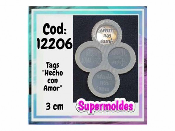 MOLDES SILICONA TAGS HECHO CON AMOR 4und D