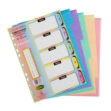 SEPARADOR P/CARPETAS ESCOLAR N3 PASTEL 5 POS