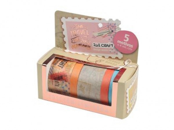 WASHI TAPE BOX 5 ROLLOS 4mt c/u TRAVEL COLECCION