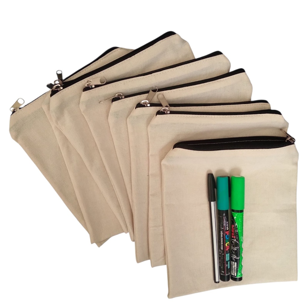 CARTUCHERA LIENZO CIERRE NEGRO 20x20cm