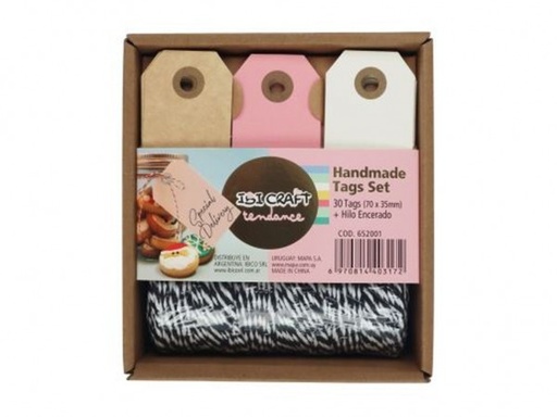 [652001] SET TAGS 30PCS C/HILO 70*35mm CORD NEGRO