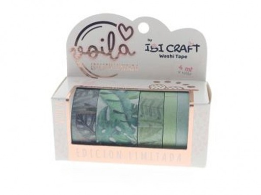 [55771] WASHI TAPE BOX 5 ROLLOS 4mt c/u LEAVES E