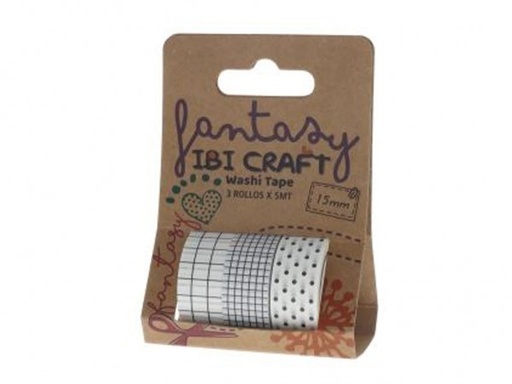 [55796] WASHI TAPE DISPLAY 3 ROLLOS 5mt PATTERN